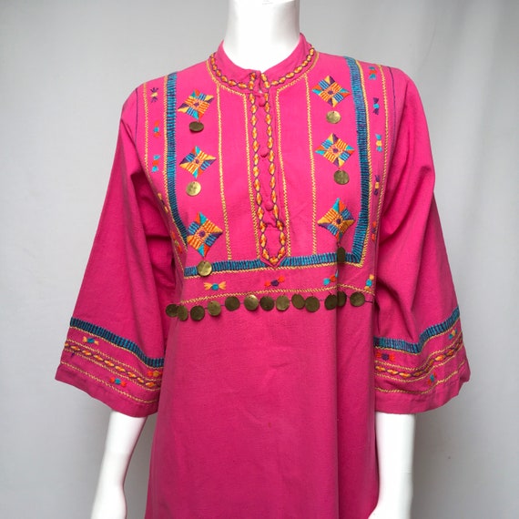 70s Josefa Mexico Dress Fuchsia Pink Ethnic Hand … - image 7