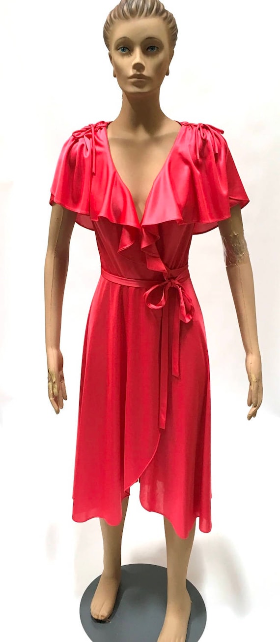 70s Wrap Dress Pink Ruffle Jerrell - image 1