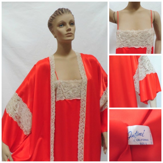INTIME Peignoir Set Nightgown Robe Red Lingerie - image 10