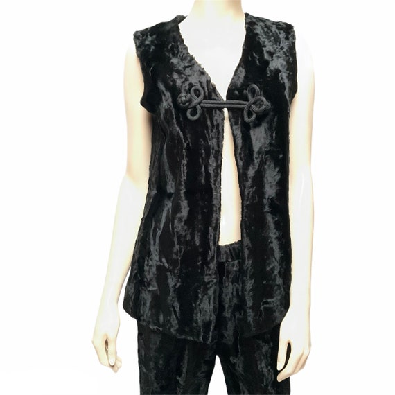 1960s Faux Fur Pantsuit Black Pants Vest - image 3