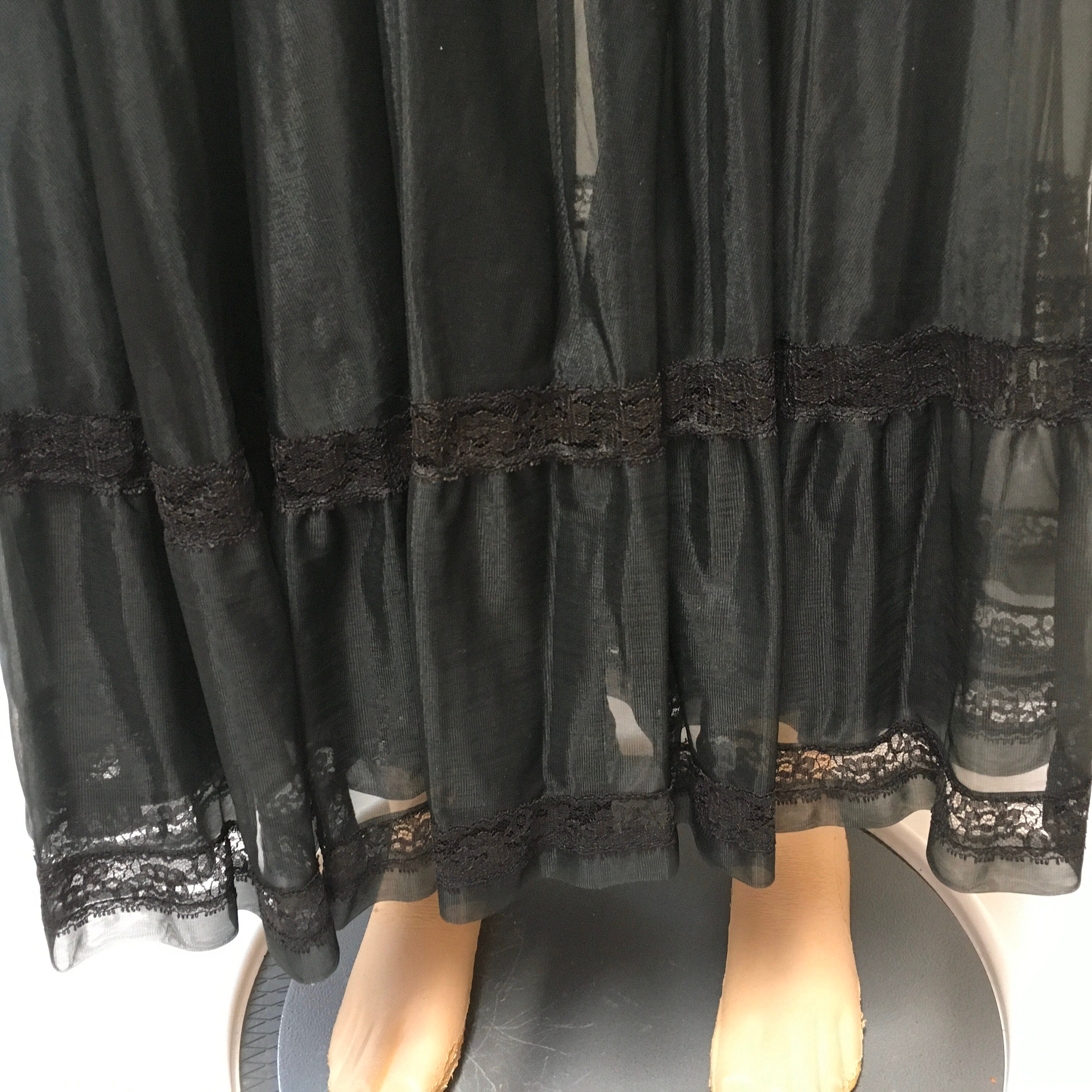 TOSCA Sheer Chiffon Nightgown Fullest Black Nylon Lace | Etsy
