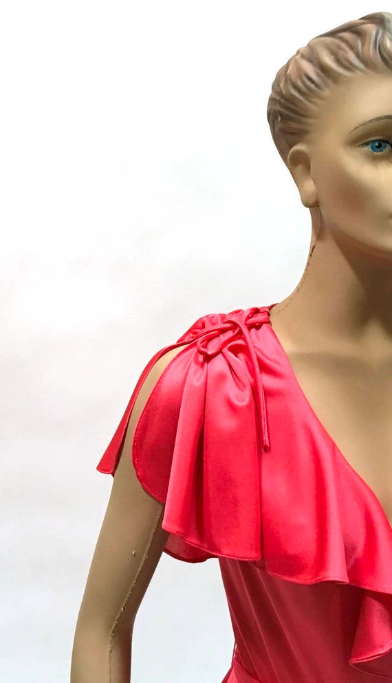 70s Wrap Dress Pink Ruffle Jerrell - image 3