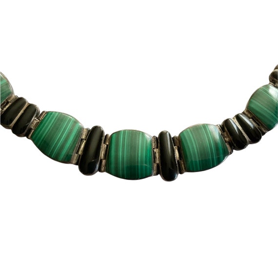 Sterling Silver Malachite Onyx Collar Necklace - image 4