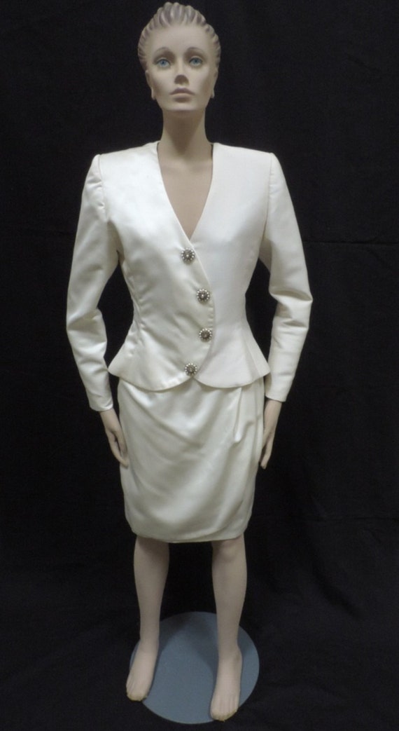 Arthur Doucette Skirt Suit 1980s Cream Satin