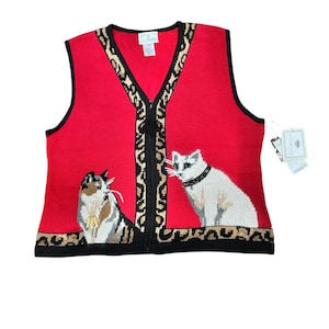 1990er Jahre Susan Bristol Cat Lady Pullover Weste