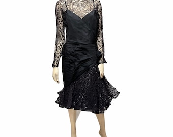 1980s Lillie Rubin Dress Black Lace