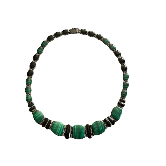 Sterling Silver Malachite Onyx Collar Necklace - image 2