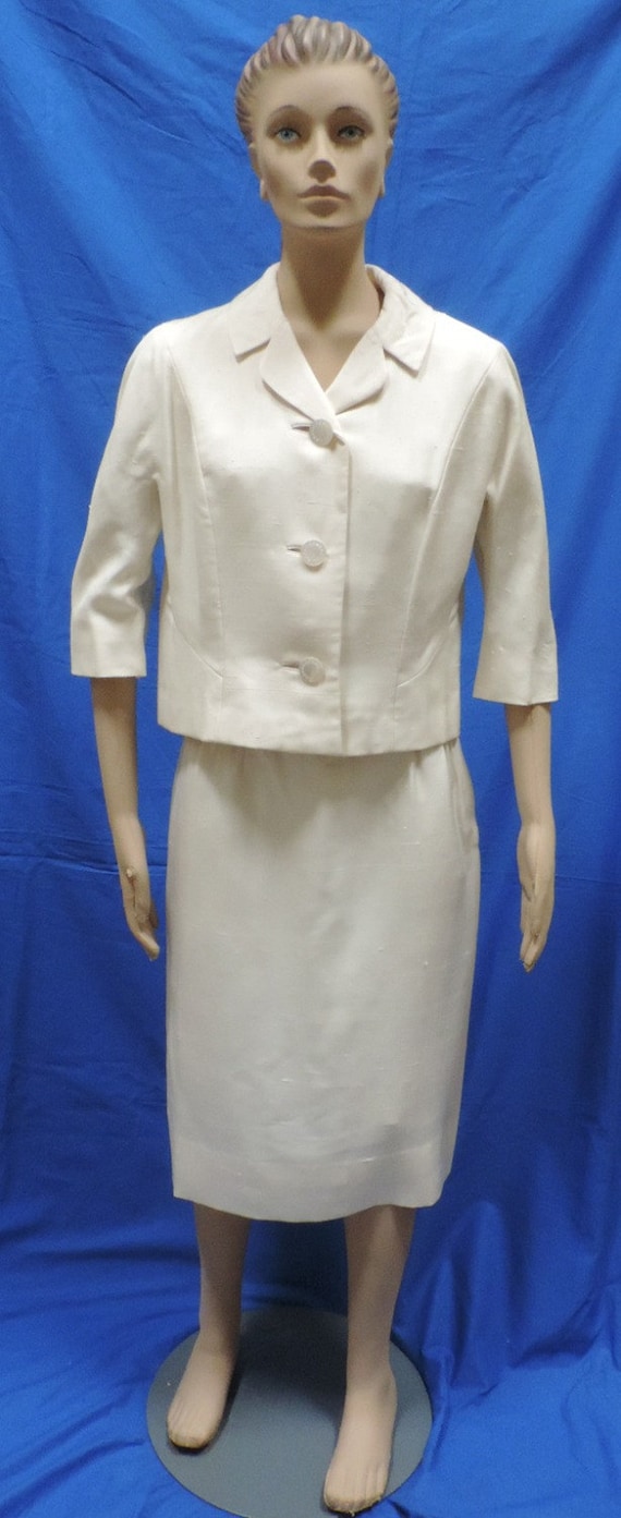 1960s Skirt Suit Frank Gallant Cream Silk Pencil S