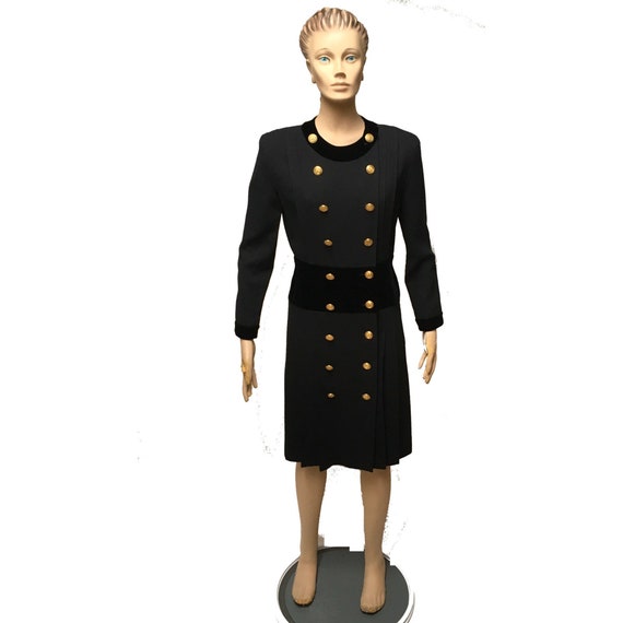 Albert Nipon Coat Dress Black Wool Double Breaste… - image 1
