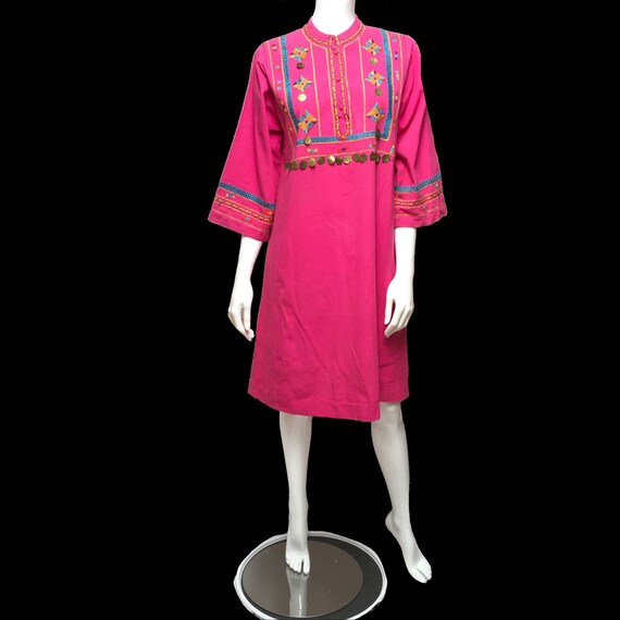 70s Josefa Mexico Dress Fuchsia Pink Ethnic Hand … - image 3