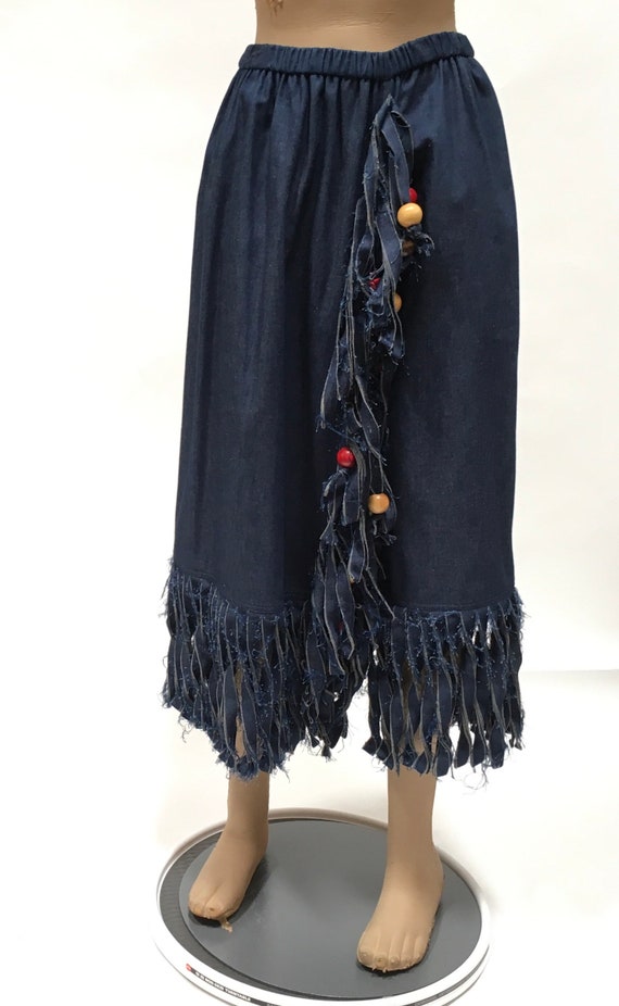 Denim Fringe Skirt Boho Donna Adams Western Texas 