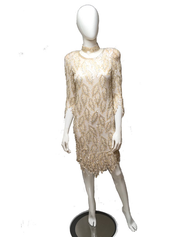 Sequin Dress Evening Cream Silk - Etsy UK