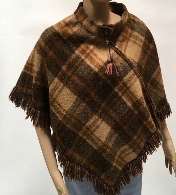 Pioneer Wear Poncho Brown Plaid Zip Front