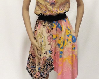 Betsey Johnson Dress Pink Silk Scarf Summer Sundress Asymmetric Hem