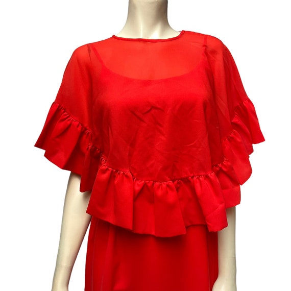 1970 Maxi Dress Cape Bright Red Orange - image 8