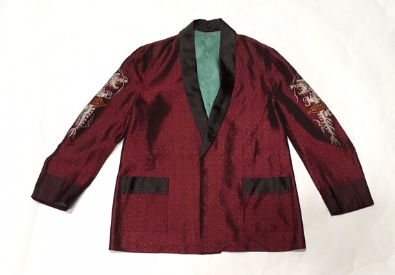 Smoking Jacket Asian Embroidered Blazer Size M - image 8