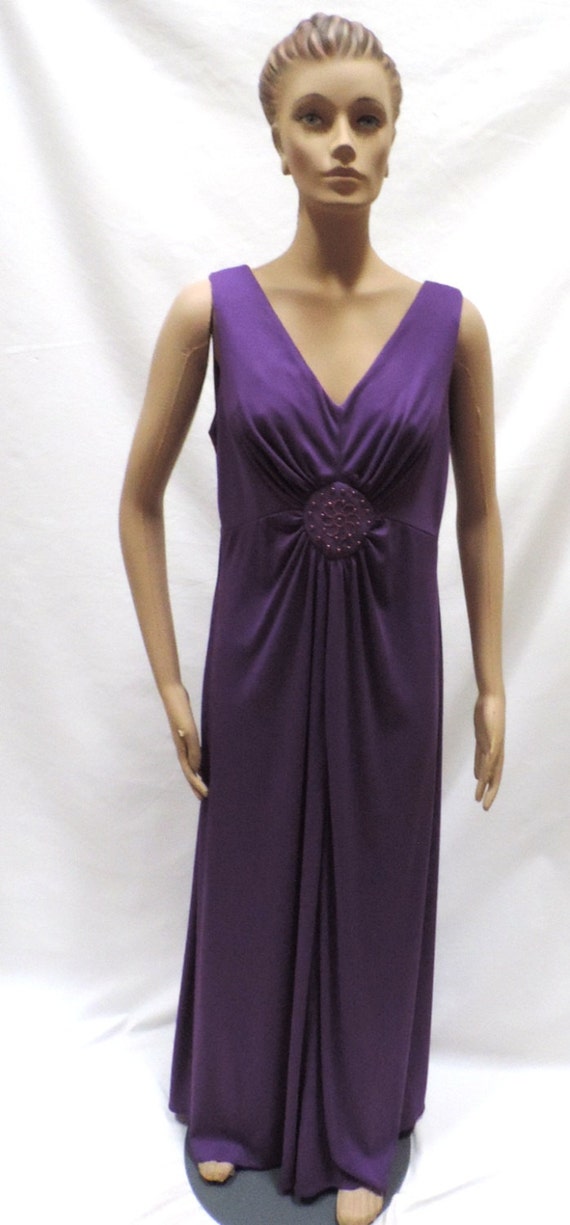 1970s Dress Purple Maxi Sheer Chiffon Beaded Ponc… - image 3