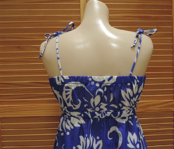 Hawaiian Dress Ruffled Pomare Blue White Floral A… - image 4