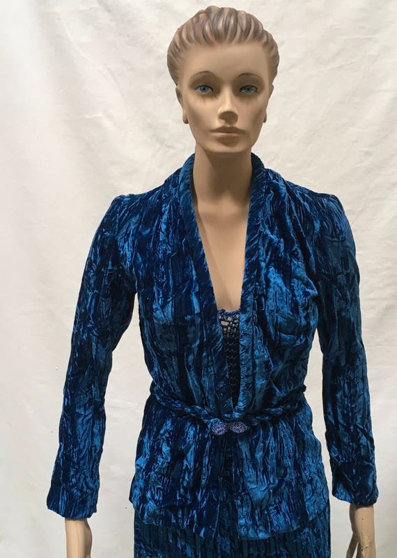 Blue Velvet Skirt Suit Judy Hornby Couture - image 8