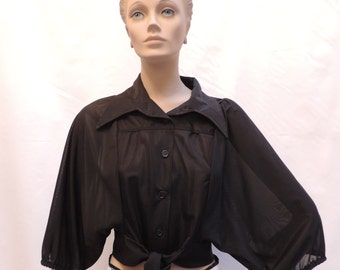 Midriff Blouse Sheer Black Tie Front