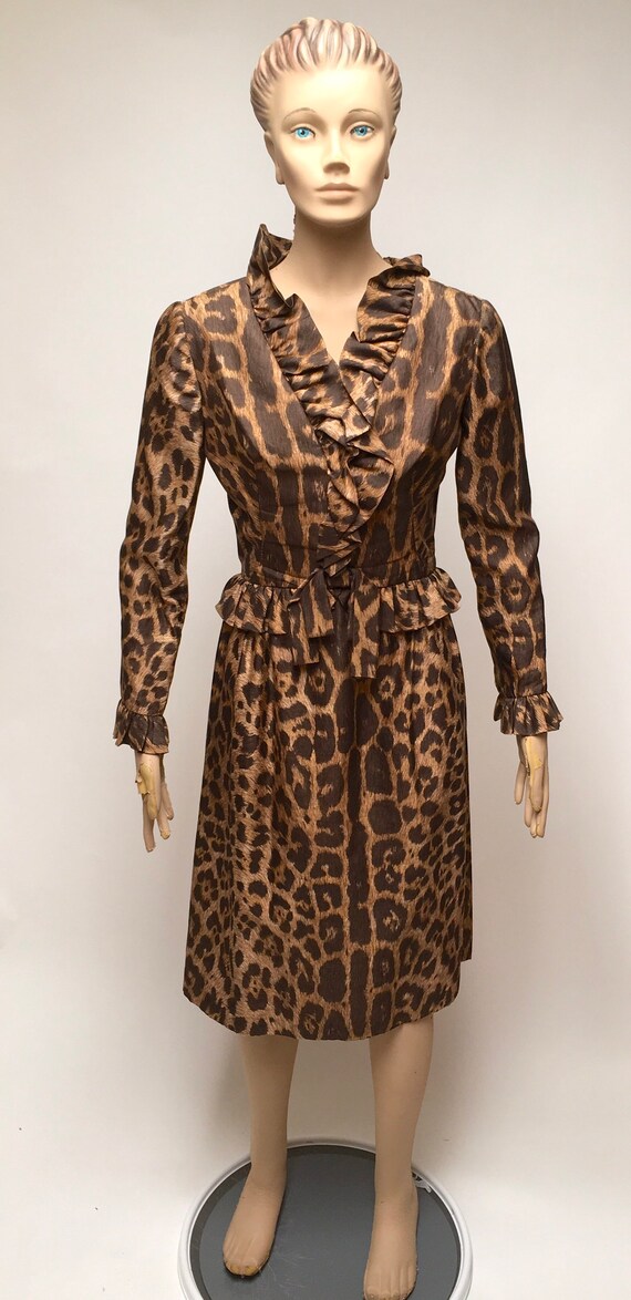 Pat Sandler Dress Animal Print Ruffled Peplum - image 8