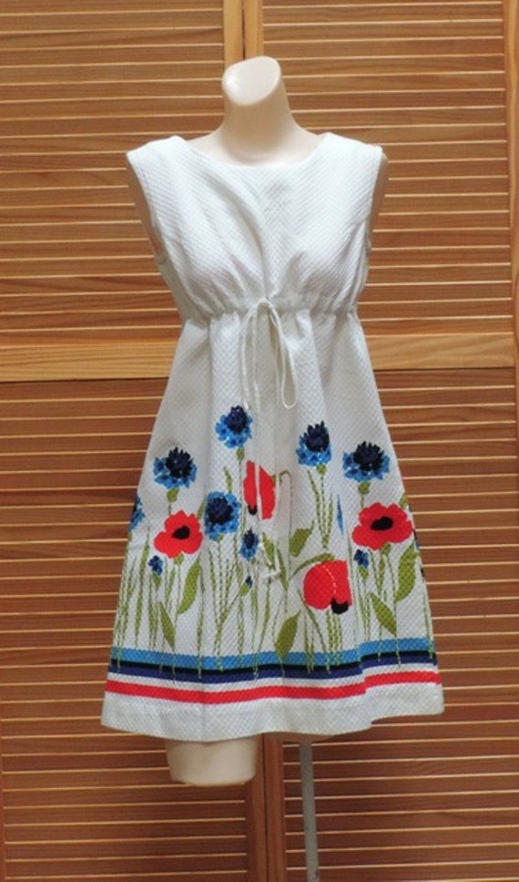 1970s Sundress Cotton Empire Waist Sleeveless Shif