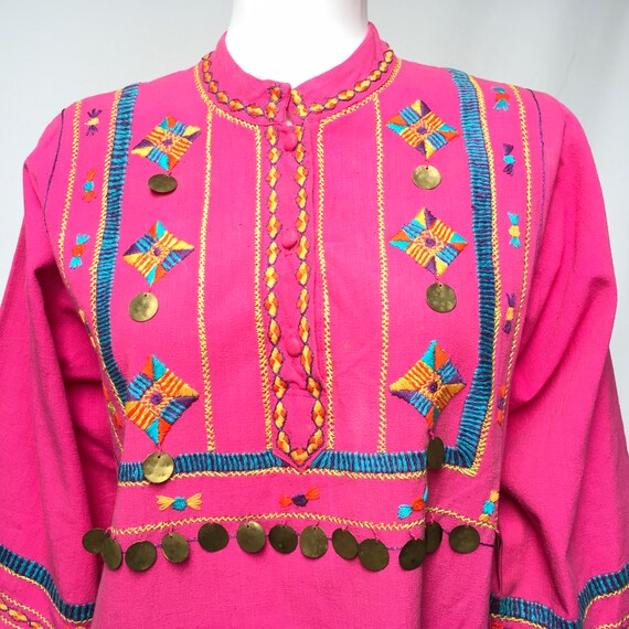 70s Josefa Mexico Dress Fuchsia Pink Ethnic Hand … - image 5