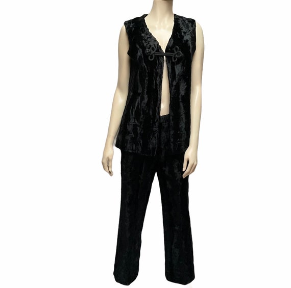 1960s Faux Fur Pantsuit Black Pants Vest - image 1