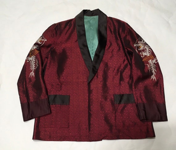 Smoking Jacket Asian Embroidered Blazer Size M - image 3