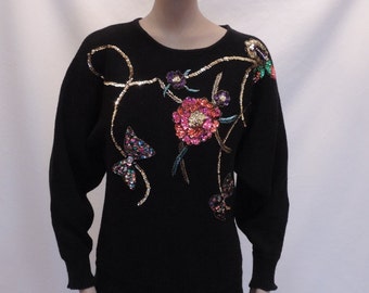 Sequin Sweater Black Pullover Victoria Jones Large