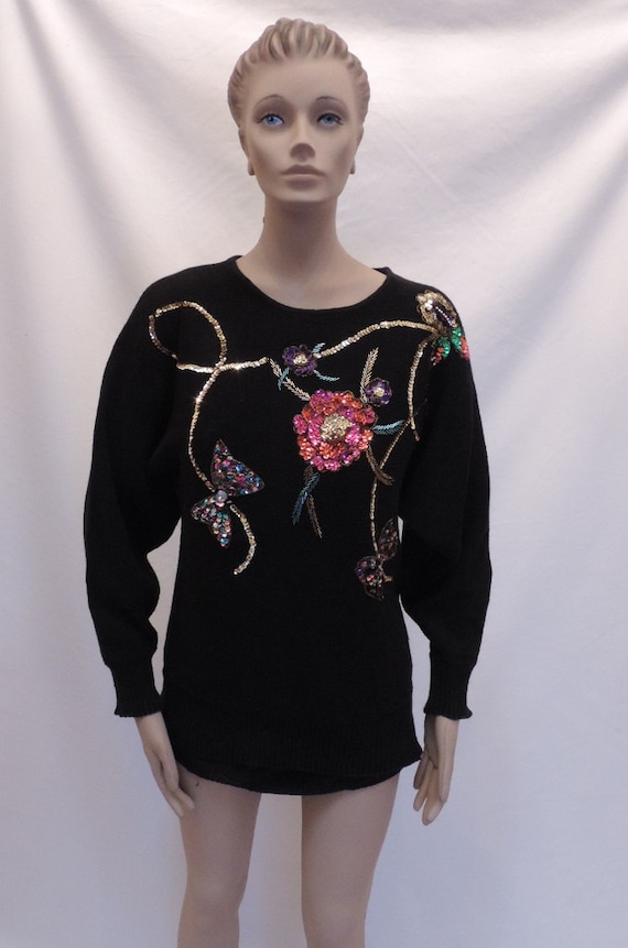 Sequin Sweater Black Pullover Victoria Jones Large