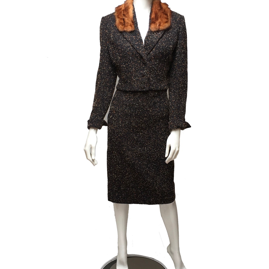 Lilli Ann Pencil Skirt Suit Parisien Brown Tweed Vintage Fur - Etsy