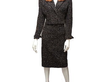 Lilli Ann Skirt Suit Tweed Fur Collar