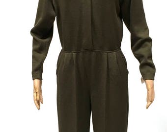 St John Marie Gray Jumpsuit Olive Green