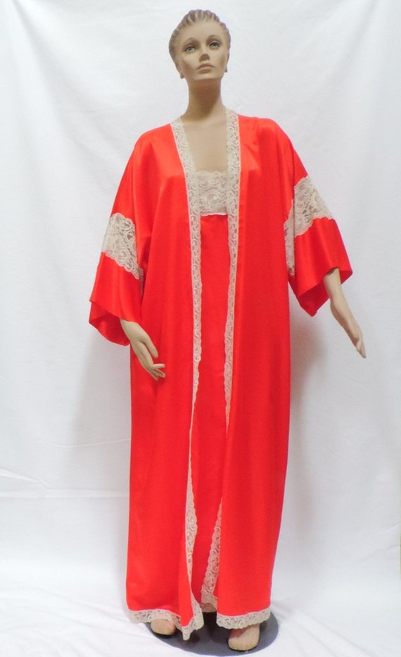 INTIME Peignoir Set Nightgown Robe Red Lingerie - image 9