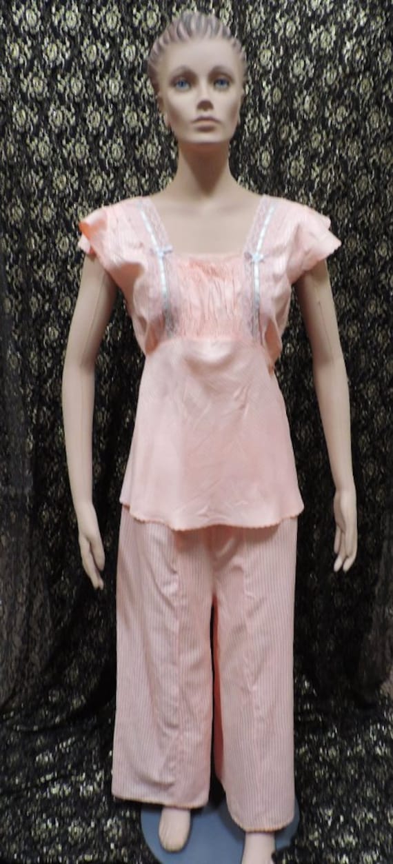 1940s Pajamas Wide Leg Pants Peach Dream Line Loun