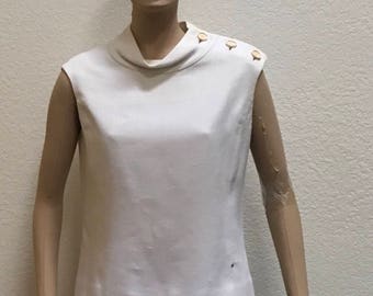 Teal Traina Blouse Neutral Beige Linen Top Vintage 60s Designer Seperates