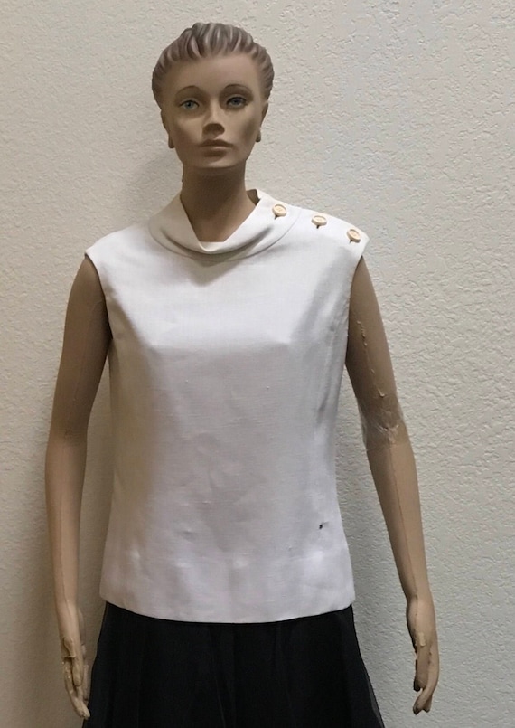 Teal Traina Blouse Neutral Beige Linen Top Vintage
