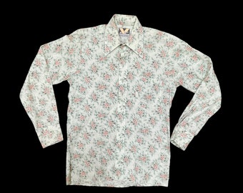 1970s Floral Disco Shirt Golden Vee