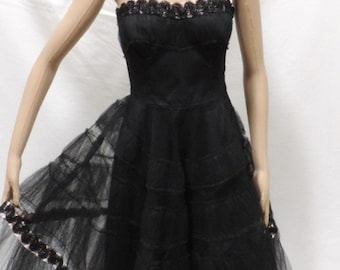 1950s Dress Black Strapless Fit Flare