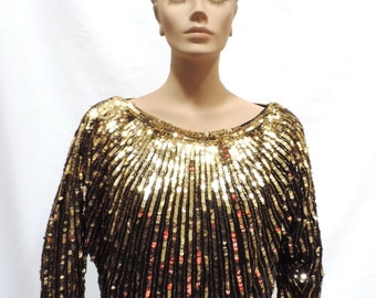 Gold Sequin Silk Blouse Three Flaggs