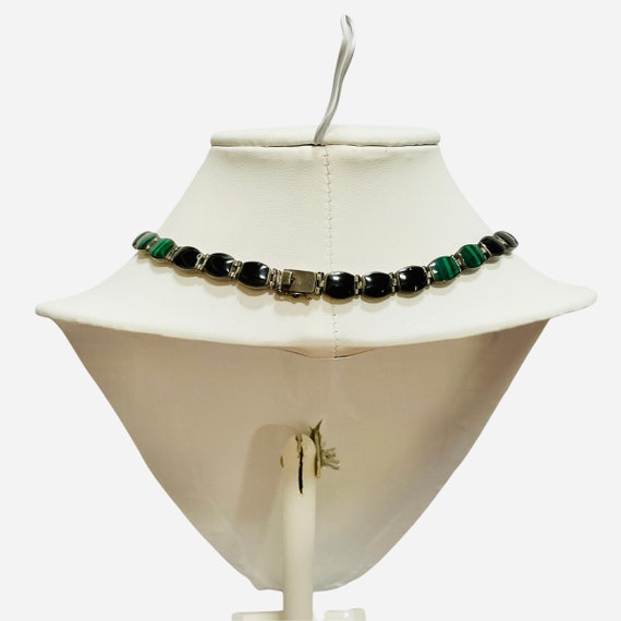 Sterling Silver Malachite Onyx Collar Necklace - image 5