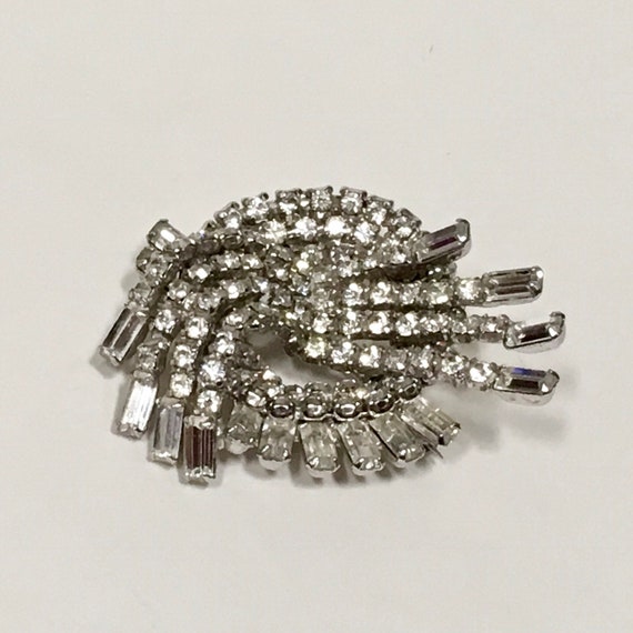 Broche Vintage Art Nouveau En Argent Sertie De Strass - Forme De Baguette - Occasion, Bon état