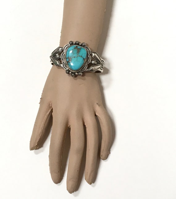 Randy Tom Vintage Native American Navajo Gilbert Turquoise Sterling Silver Bracelet Randy Tom Vintage Native American Navajo Gilbert Turquoise Sterling Silver Bracelet