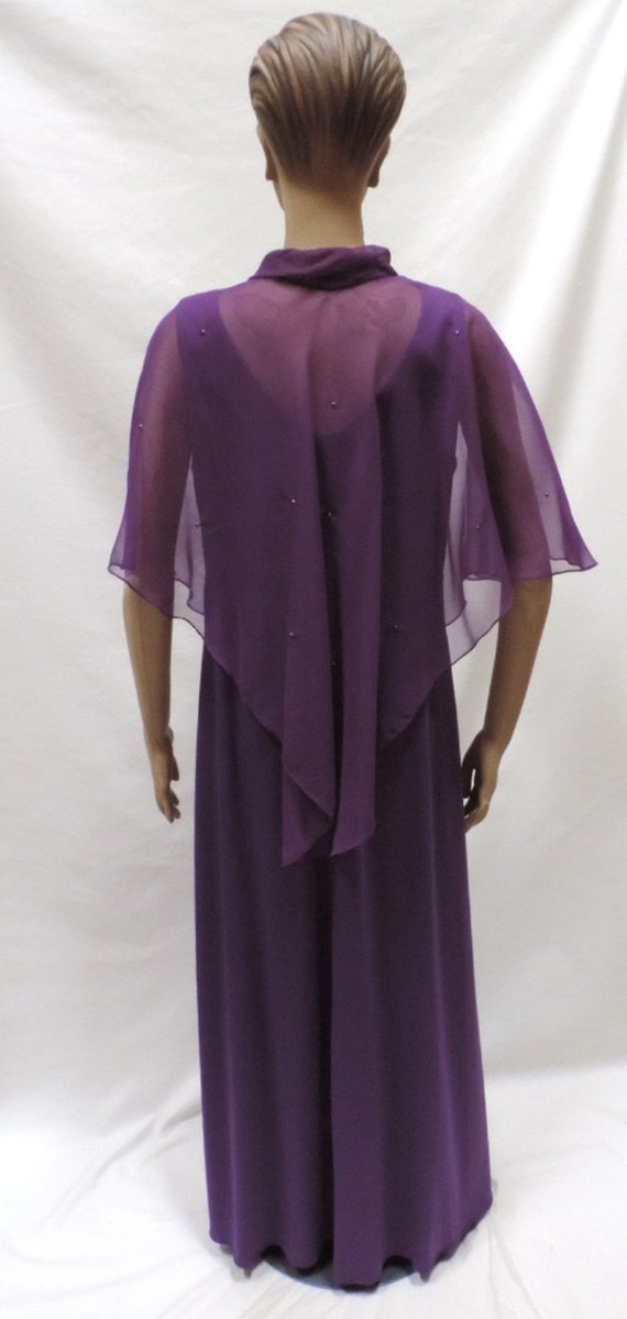 1970s Dress Purple Maxi Sheer Chiffon Beaded Ponc… - image 2