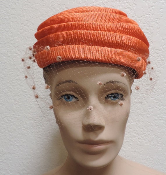 Vintage Hat Sandy Braeburn Orange Fabric Veiled Fo