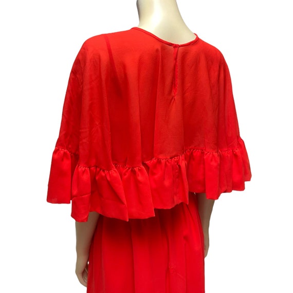 1970 Maxi Dress Cape Bright Red Orange - image 4