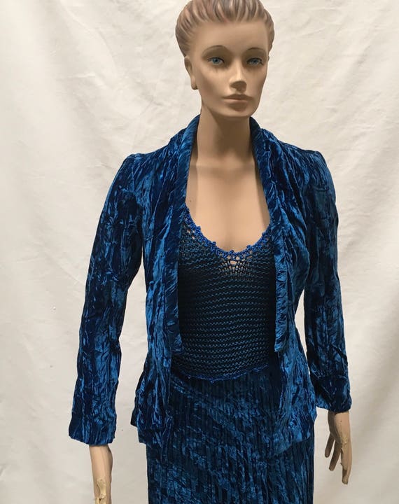 Blue Velvet Skirt Suit Judy Hornby Couture - image 5