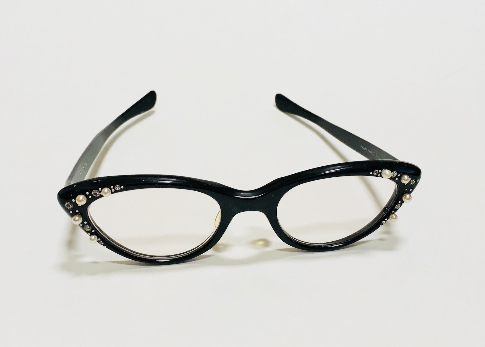 Cat Eye Glasses Frame Black Rhinestones Pearls Fay France Etsy 