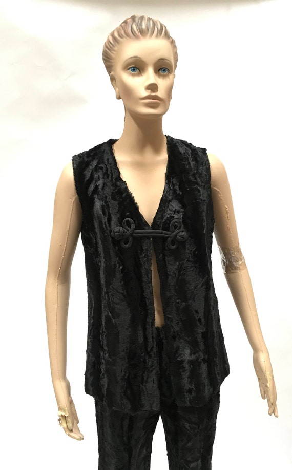 1960s Faux Fur Pantsuit Black Pants Vest - image 5